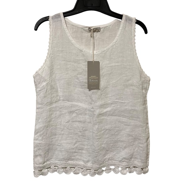 NWT Bellambra Made in Italy Linen with Lace Sleeveless Blouse - Picture 1 of 12